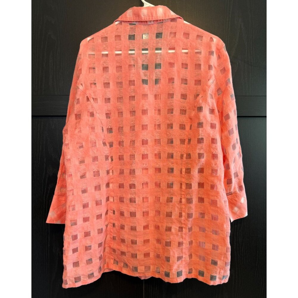 John Mark Button Up Collared Semi Sheer Linen Blouse XL 3/4 Sleeves Lagenlook - Picture 2 of 9